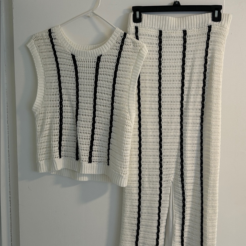 White and Black Striped Knit Skirt